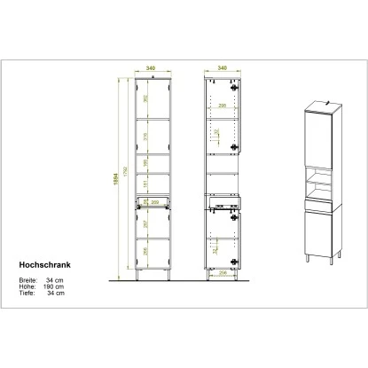 Germania Hochschrank Torrance 4334 Weiß-Eiche 190 Cm X 34 Cm – Bild 4