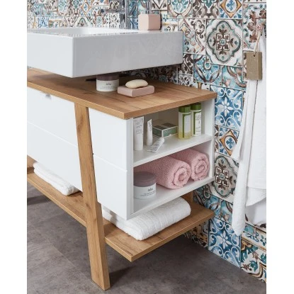 Germania Waschbeckenunterschrank Novolino 8160 Weiß-Eiche 67 Cm X 111 Cm – Bild 5