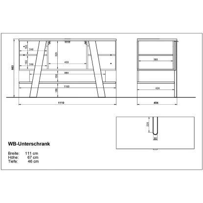 Germania Waschbeckenunterschrank Novolino 8160 Weiß-Eiche 67 Cm X 111 Cm – Bild 4