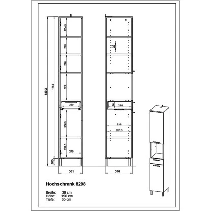Germania Hochschrank Arvada 8298 Weiß 190 Cm X 30 Cm – Bild 4
