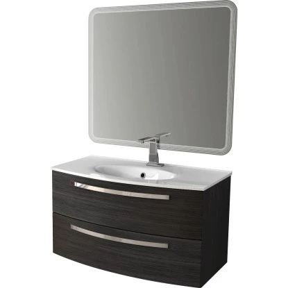 Badmöbel-Set Rondi 100 Cm Dunkelgrau Linienstruktur 3-teilig – Bild 2