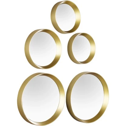 Mirrors & More Dekospiegel 5er-Set Lia Schwarz-Gold Ø 25, 23, 18 Und 2x 15 Cm