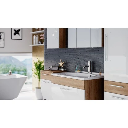 Posseik Badmöbel-Set Salona Eiche Hell-Weiß 6-teilig Wandmontage – Bild 10