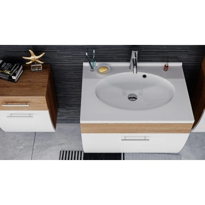 Posseik Badmöbel-Set Salona Eiche Hell-Weiß 6-teilig Wandmontage – Bild 9