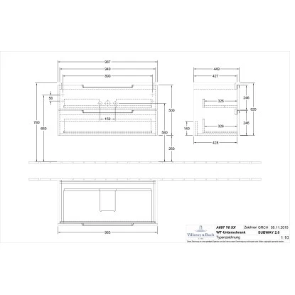 Villeroy & Boch Waschbeckenunterschrank 98,7 Cm Subway 2.0 A697 Glossy Grey â Bild 2