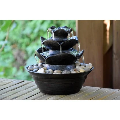 Dobar Design-Zimmerbrunnen Polyresin In Felsen-Optik Mit Deko-Steinen Schwarz – Bild 4