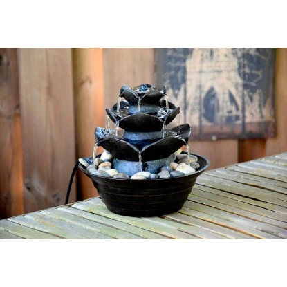 Dobar Design-Zimmerbrunnen Polyresin In Felsen-Optik Mit Deko-Steinen Schwarz – Bild 5