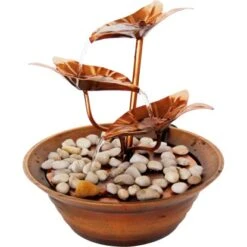 Dobar Design-Zimmerbrunnen Metall Und Kunststoff Mit Deko-Steinen Braun