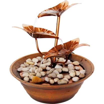 Dobar Design-Zimmerbrunnen Metall Und Kunststoff Mit Deko-Steinen Braun