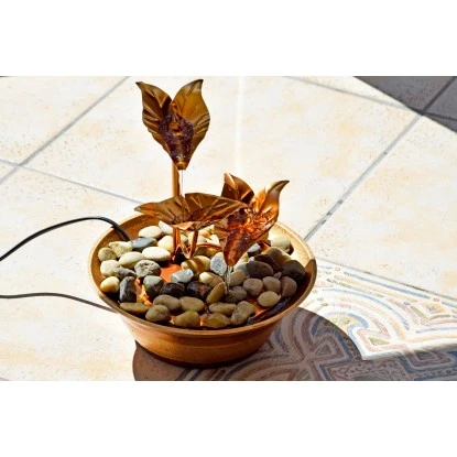 Dobar Design-Zimmerbrunnen Metall Und Kunststoff Mit Deko-Steinen Braun – Bild 6