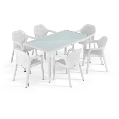 Esstisch Mit Glasplatte Weiß 160 X 90 Cm – Bild 2