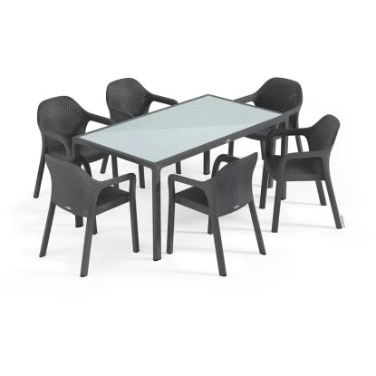 Esstisch Mit Glasplatte Granit 160 X 90 Cm – Bild 5