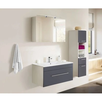 Posseik Badmöbel-Set Viva 100 Cm Anthrazit Seidenglanz 3-teilig