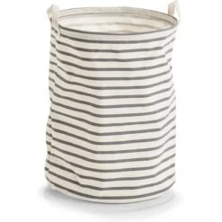 Zeller Present Wäschesammler Stripes Canvas Ø 38 Cm X 48 Cm Grau-Weiß