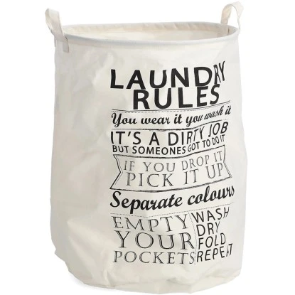 Zeller Present Wäschesammler Laundry Rules Canvas Ø 38 Cm X 48 Cm Beige