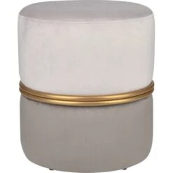 Sitzhocker Modern Antique Ø 36 Cm H: 40 Cm Hell- Und Dunkelgrau Mit Gold