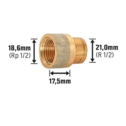 Hahnverlängerung 18,6 Mm (Rp 1/2) X 21 Mm (R 1/2) Rotguss 17,5 Mm 10 Stück – Bild 3