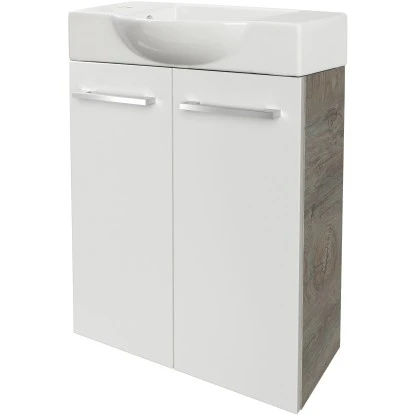 Fackelmann Waschbeckenunterschrank SBC 55 Cm Nature Oak/Weiß Hochglanz – Bild 3