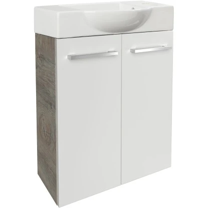 Fackelmann Waschbeckenunterschrank SBC 55 Cm Nature Oak/Weiß Hochglanz – Bild 4