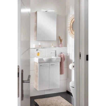 Fackelmann Waschbeckenunterschrank SBC 55 Cm Nature Oak/Weiß Hochglanz – Bild 5