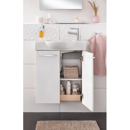 Fackelmann Waschbeckenunterschrank SBC 55 Cm Nature Oak/Weiß Hochglanz – Bild 7