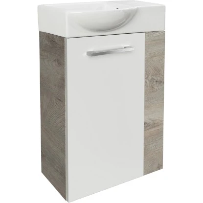 Fackelmann Waschbeckenunterschrank SBC 45 Cm Nature Oak/Weiß Hochglanz Links – Bild 3