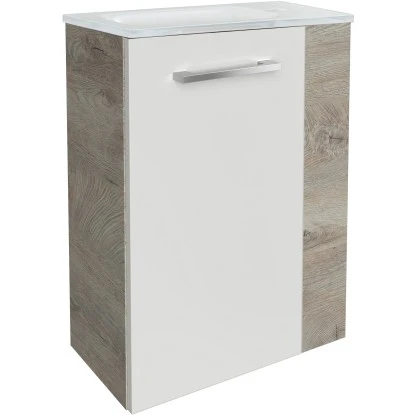 Fackelmann Waschbeckenunterschrank SBC 45 Cm Nature Oak/Weiß Hochglanz Links – Bild 4