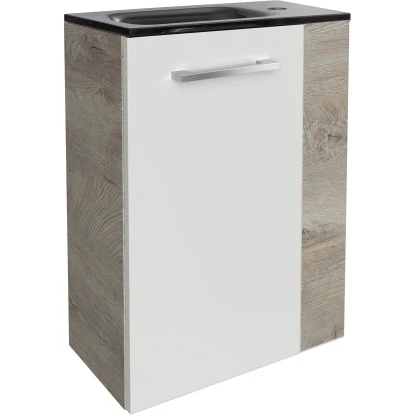 Fackelmann Waschbeckenunterschrank SBC 45 Cm Nature Oak/Weiß Hochglanz Links – Bild 5