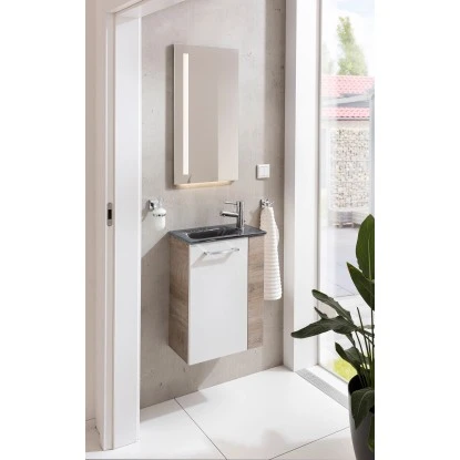 Fackelmann Waschbeckenunterschrank SBC 45 Cm Nature Oak/Weiß Hochglanz Links – Bild 6