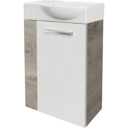 Fackelmann Waschbeckenunterschrank SBC 45 Cm Nature Oak/Weiß Hochglanz Rechts – Bild 3