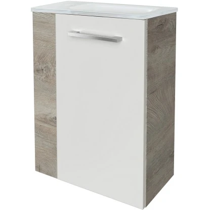 Fackelmann Waschbeckenunterschrank SBC 45 Cm Nature Oak/Weiß Hochglanz Rechts – Bild 4