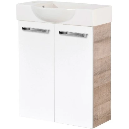 Fackelmann Waschbeckenunterschrank SBC 55 Cm Graueiche/Weiß Hochglanz – Bild 2