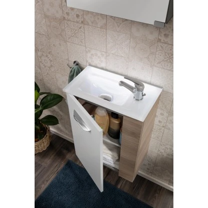 Fackelmann Waschbeckenunterschrank SBC 45 Cm Steinesche/Weiß Hochglanz Links – Bild 6