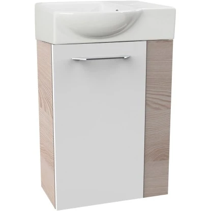 Fackelmann Waschbeckenunterschrank SBC 45 Cm Alaska Esche/Weiß Hochglanz Links – Bild 2