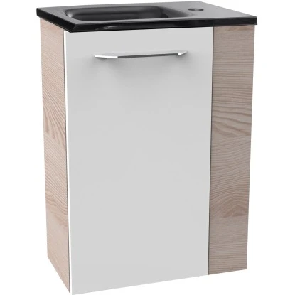 Fackelmann Waschbeckenunterschrank SBC 45 Cm Alaska Esche/Weiß Hochglanz Links – Bild 4