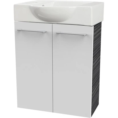 Fackelmann Waschbeckenunterschrank SBC 55 Cm Dark Oak/Weiß Hochglanz – Bild 2