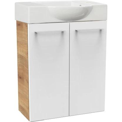 Fackelmann Waschbeckenunterschrank SBC 55 Cm Asteiche/Weiß Hochglanz – Bild 3