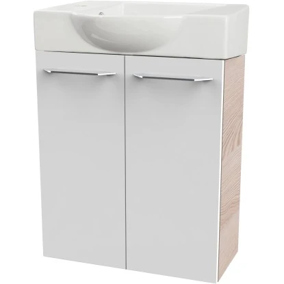 Fackelmann Waschbeckenunterschrank SBC 55 Cm Alaska Esche/Weiß Hochglanz – Bild 2