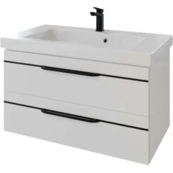 Pelipal Waschbeckenunterschrank Quantum 05 Weiß Hochglanz Griffe Schwarz