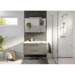 Pelipal Badmöbel-Set TrenTino Mit Midischrank 137 Cm Graphit Struktur