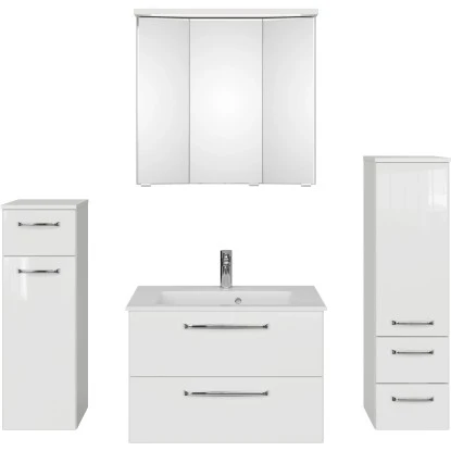 Pelipal Badmöbel-Set TrenTino Mit Beimöbeln Und Kranzleuchte 137 Cm Weiß – Bild 2