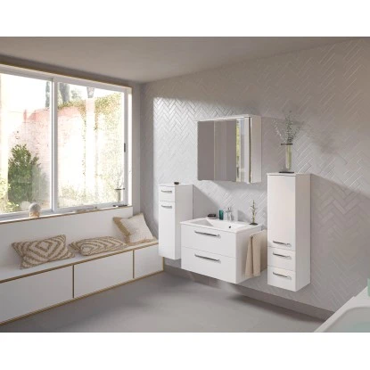Pelipal Badmöbel-Set TrenTino Mit Beimöbeln Und Kranzleuchte 137 Cm Weiß