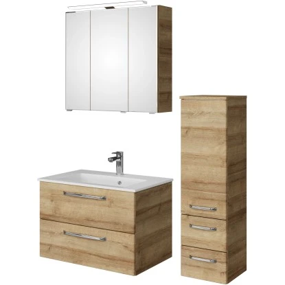 Pelipal Badmöbel-Set TrenTino M. Beimöbeln + Glaswaschtisch 107 Cm Riviera Eiche – Bild 4