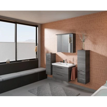 Pelipal Badmöbel-Set TrenTino Mit Beimöbeln Und 3D-Spiegelschrank 140 Cm Graphit