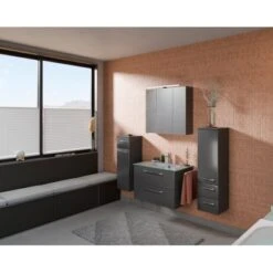 Pelipal Badmöbel-Set TrenTino Mit Midischrank Und Unterschrank 137 Cm Anthrazit