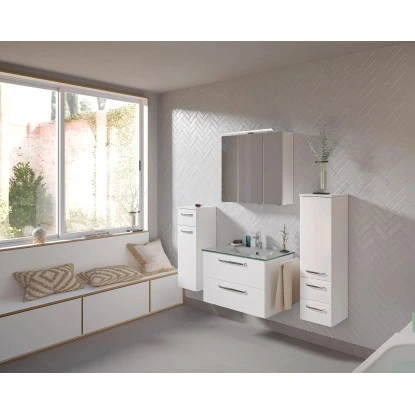 Pelipal Badmöbel-Set TrenTino Mit Beimöbeln Und Aufsatzbeleuchtung 137 Cm Weiß