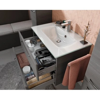 Pelipal Badmöbel-Set TrenTino Mit Midischrank Und Glaswaschtisch 107 Cm Graphit – Bild 9