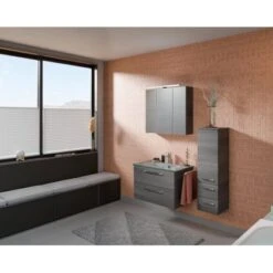 Pelipal Badmöbel-Set TrenTino Mit Midischrank Und Glaswaschtisch 107 Cm Graphit