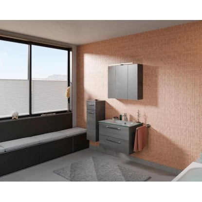 Pelipal Badmöbel-Set TrenTino Mit Unterschrank Und Glaswaschtisch 107 Cm Graphit