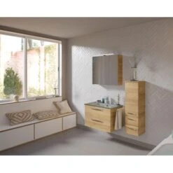Pelipal Badmöbelset TrenTino M. Midischrank + Aufsatzleuch. 107 Cm Riviera Eiche